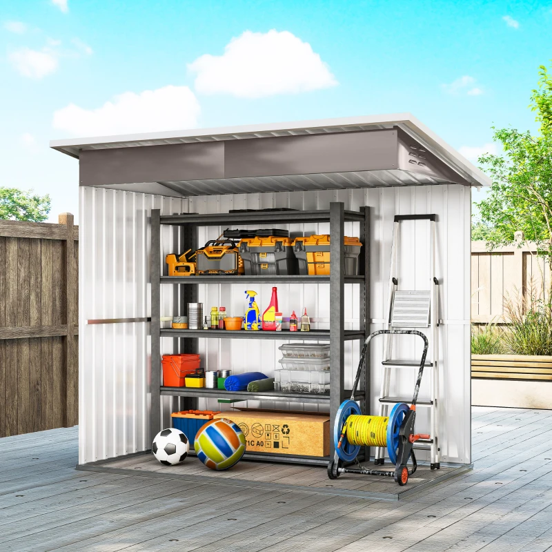 Outsunny 7' x 4' Galvanised Steel Outdoor Storage Shed, Garden Shed with Window, Lockable Wide Door and Air Vents, Warm Grey
