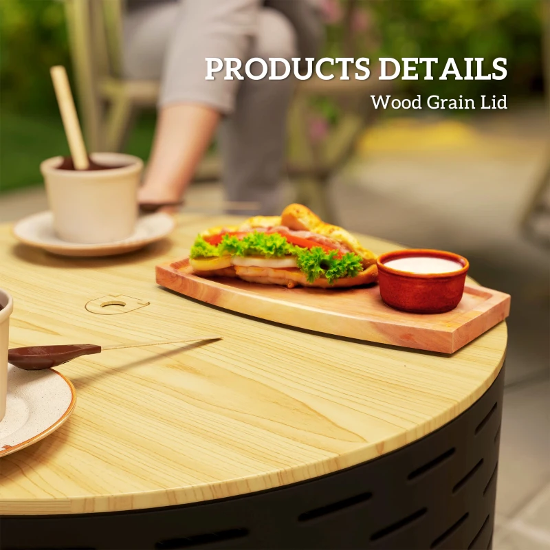 Outsunny 3-in-1 Fire Pit Φ23.8" x 15.4" Stainless Steel Outdoor Fire Bowl with Wood-Effect Fire Basket