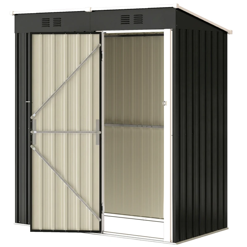 Outsunny 5 x 3 ft Outdoor Storage Shed, Lean-to Metal Garden Shed with Lockable Door and Vents, Dark Grey