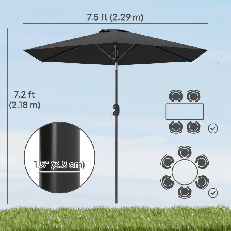 Outsunny Patio Sun Umbrella, Outdoor Parasol with 6 Ribs, Black
