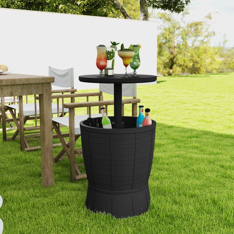 Outsunny 11 Gallon Patio Cooler Side Table, Outdoor Cooler Bar Table with Height Adjustable Top, Drainage Plug, Black