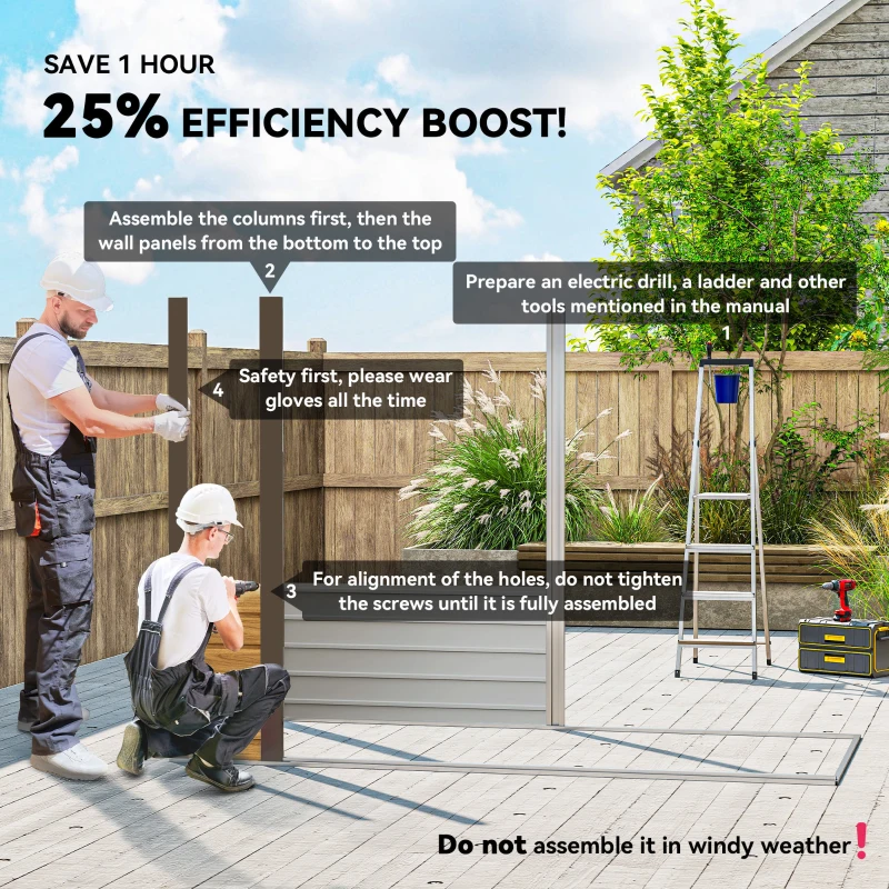 Outsunny 8 x 4FT Galvanized Garden Storage Shed, Metal Outdoor Shed with Double Doors and 2 Vents, Oak