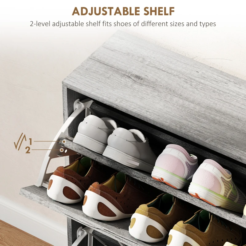 HOMCOM Shoe Storage Cabinet with 4 Flip Drawers, Narrow and Slim, 12-20 Pair of Shoes Organizer for Hallway, Entryway, Grey