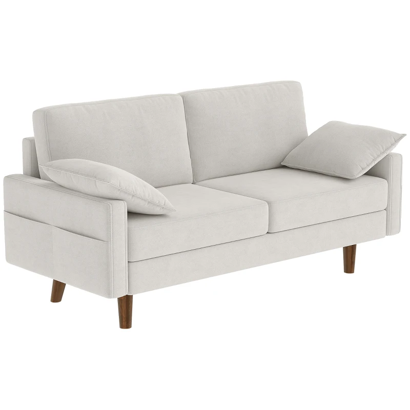 HOMCOM 3 Seater Sofa, Velvet Upholstered Couch with Spring Cushions, Rubber Wood Legs and 2 Pillows, Cream White