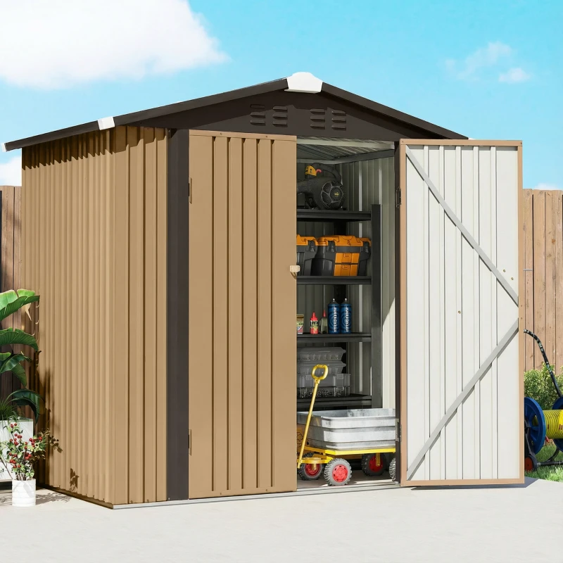 Outsunny 6.5' x 4'  Outdoor Storage Shed, Metal Garden Shed with Lockable Double Doors, 4 Vents, Yellow