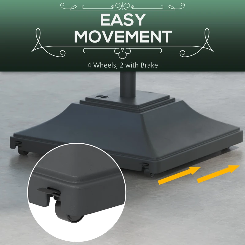 Outsunny Square Umbrella Base with Wheels, 99 lbs Water or 132 lbs Sand Filled, with Double Adjustable Knob, Black