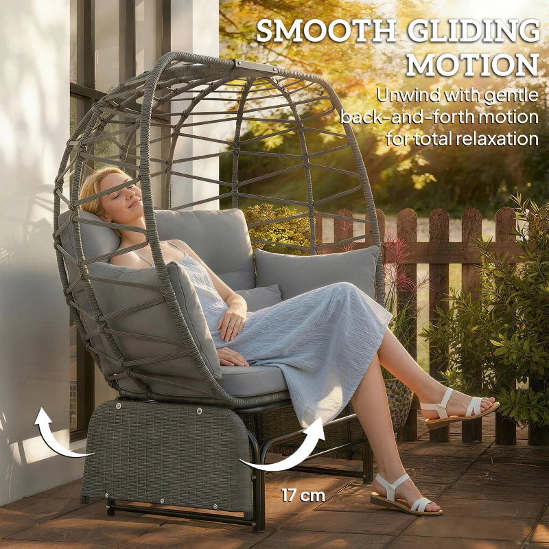 Outsunny Double Outdoor Glider Egg Chair, Outdoor Loveseat Glider with Cushions and Pillows, Dark Grey