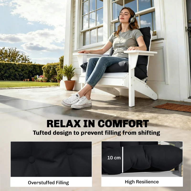 Outsunny Outdoor Adirondack Chair Cushions Set of 2, Tufted High Back Patio Chair Cushions, Black