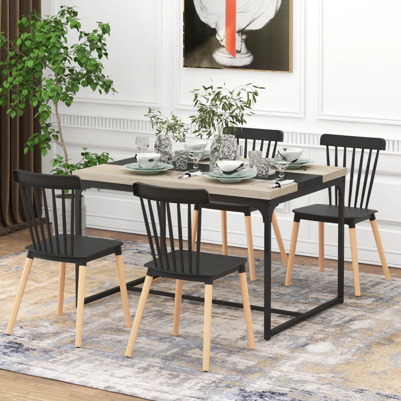 HOMCOM Dining Chairs Set of 4, Modern Kitchen Chair with Slatted Back, PP Seat, Beechwood Legs for Living Room, Black