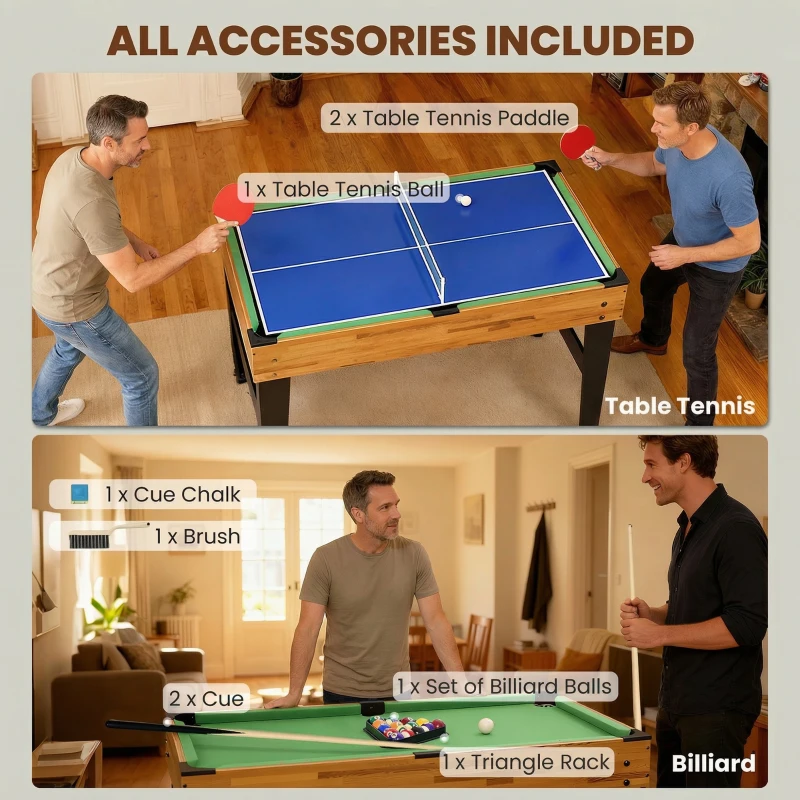 Soozier 48 in 13-in-1 Combo Multi Game Table with Foosball, Pool, Hockey and More for Adults, Light Walnut