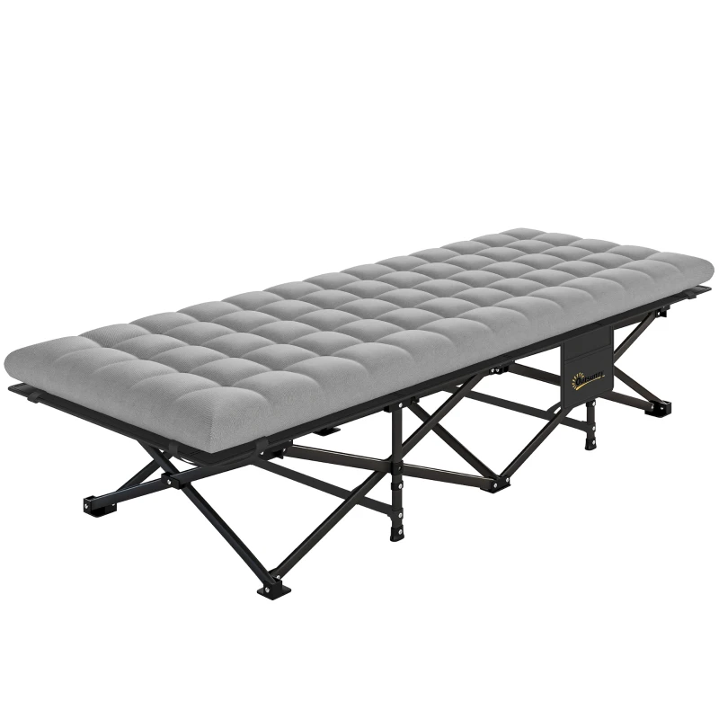 Outsunny Camping Cot with Soft Pad, 32" Extra Wide Folding Cots with Non-Slip Feet and Carry Bag, Grey