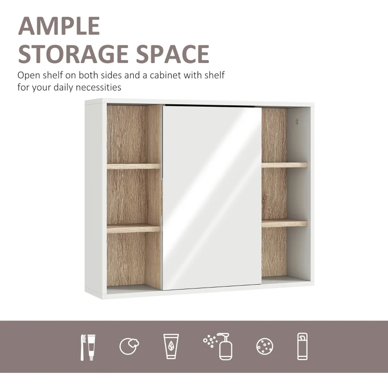 HOMCOM Wall-Mounted Bathroom Medicine Cabinet with Mirror, Over Toilet Bathroom Vanity Cabinet White & Oak
