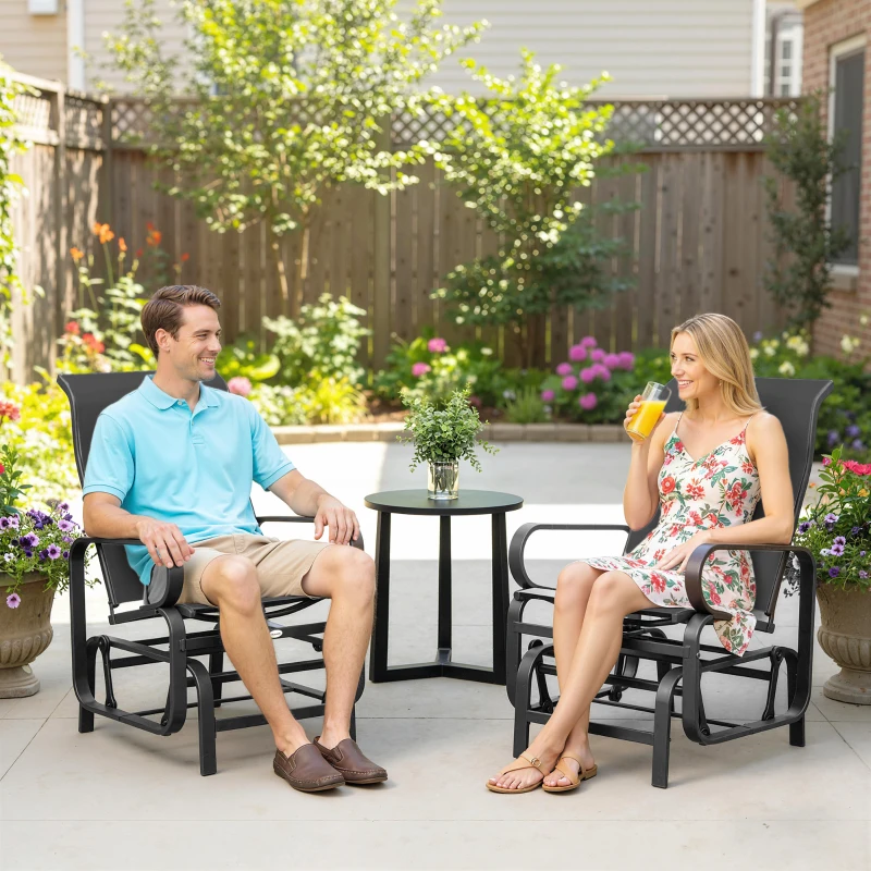 Outsunny Gliding Lounger Chair Set of 2, Single Rockers with Lightweight Metal & Mesh Construction, Black