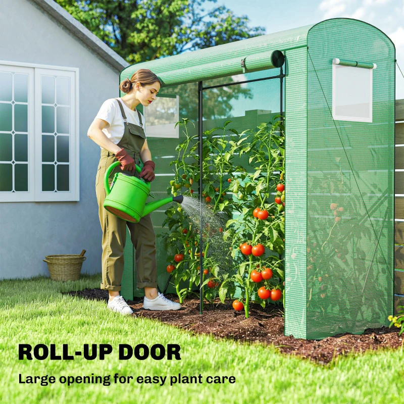 Outsunny Mini Greenhouse, Portable Greenhouse with Roll-Up Door and 2 Mesh Windows, PE Cover, 78.7" x 29.5" x 74", Green