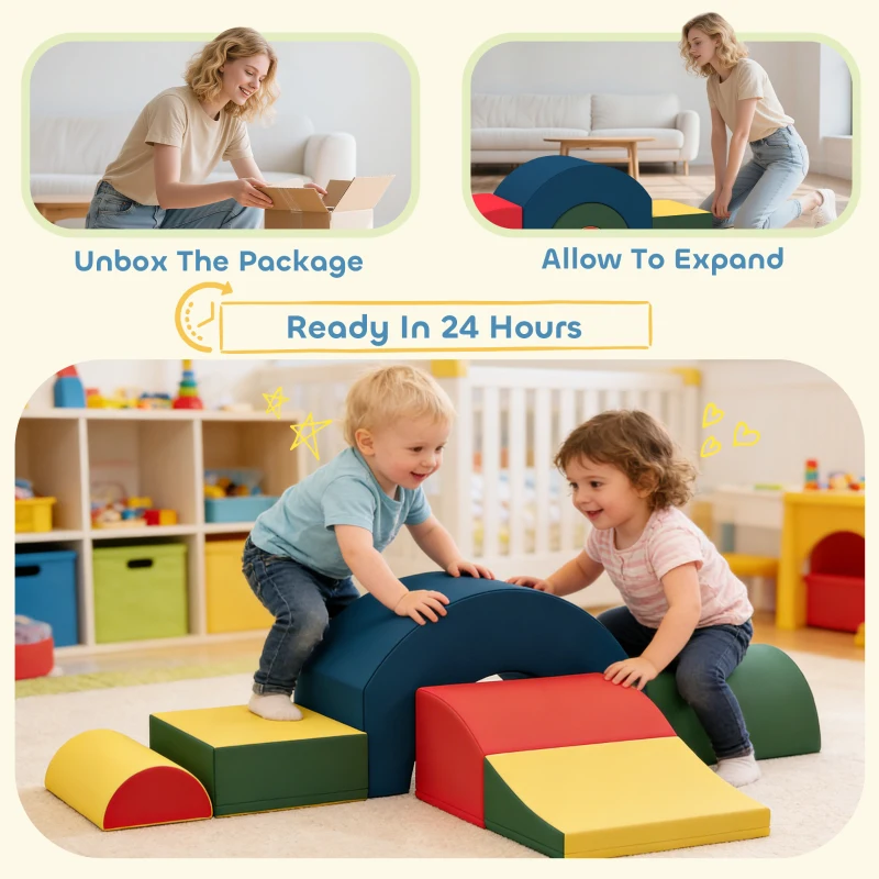 Qaba Toddlers Climbing Toys, 5-Piece Foam Climbing Blocks, Soft Play Set, Indoor for Stacking, Crawling, Sliding