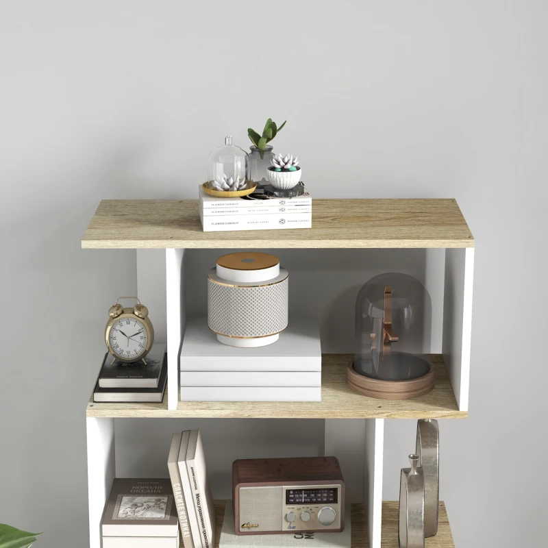 HOMCOM 5-Tier Bookshelf, Geometric S Shaped Bookcase, Tall Narrow Display Shelf for for Living Room, Study Room, White