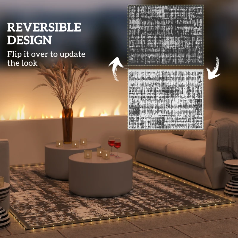 Outsunny Reversible Outdoor Rug Carpet with LED Lights, Carry Bag & Ground Stakes for Backyard, Deck, Picnic, Beach, 10' x 8'