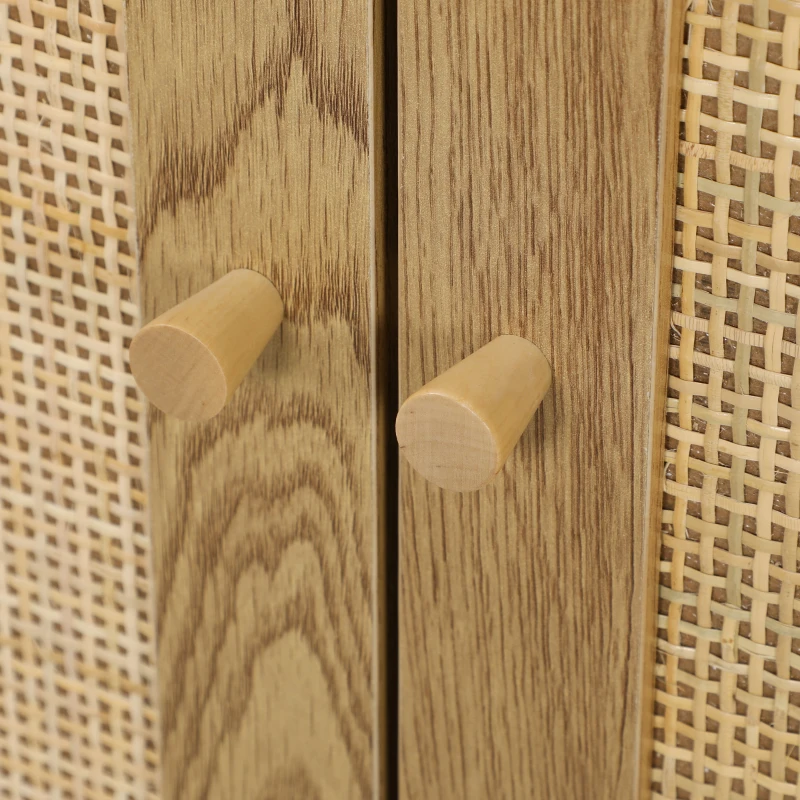 HOMCOM Bohemian Sideboard with Rattan Doors & Adjustable Shelf, Natural Wood Finish