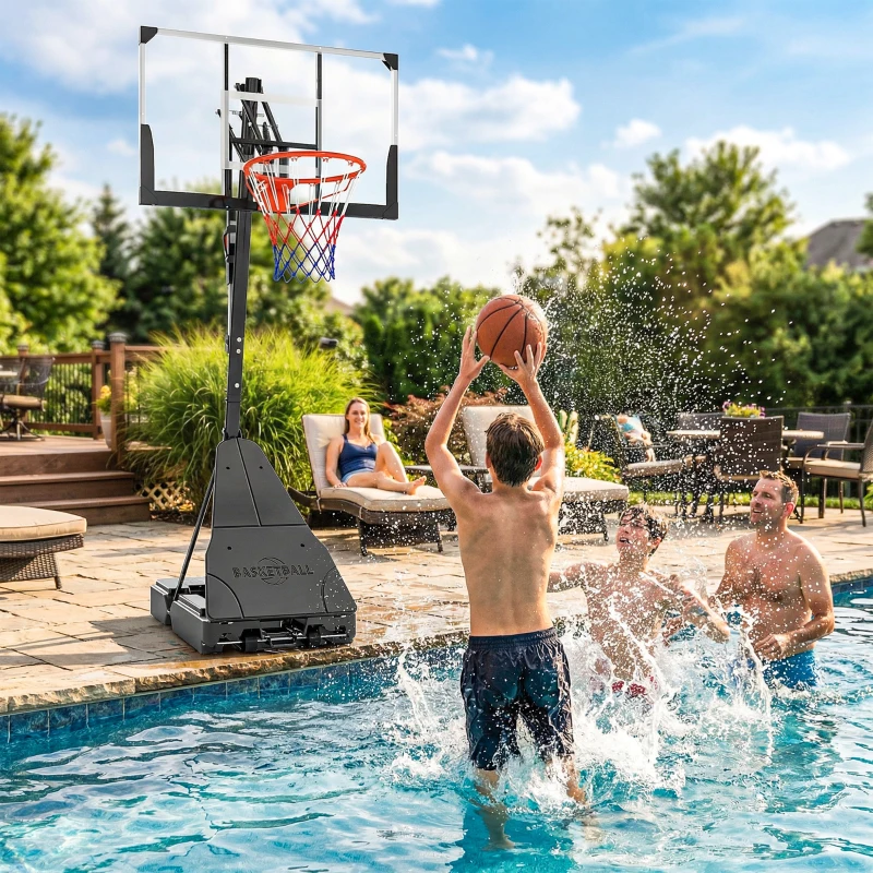 Soozier Portable Basketball Hoop Outdoor, 8-10ft Adjustable Basketball Goal, 47 Inch Shatterproof Backboard, Action Grip