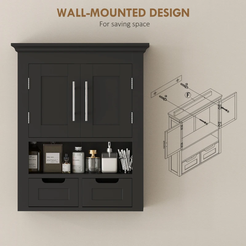 kleankin Bathroom Wall Cabinet, Medicine Cabinet, Toilet Storage Cabinet with Shelf for Living Room and Entryway, Black