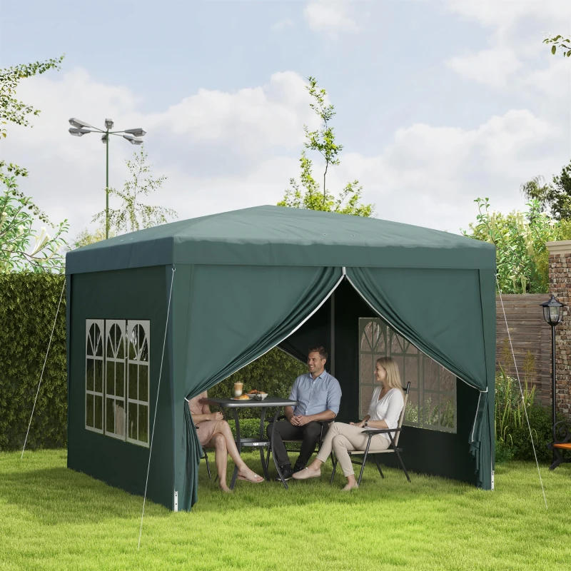 Outsunny 10'x10' Outdoor Pop Up Party Tent Wedding Gazebo Canopy with Carrying Bag (Dark Green)