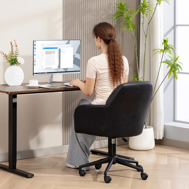 HOMCOM Swivel Office Chair, Faux Leather Desk Chair with Adjustable Height for Living Room, Bedroom, Study, Black