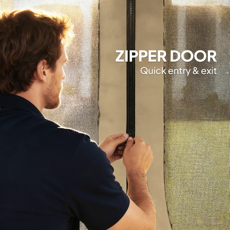 Outsunny Replacement Mosquito Netting for Gazebo 10' x 12' Black Screen Walls for Canopy with Zippers, Khaki