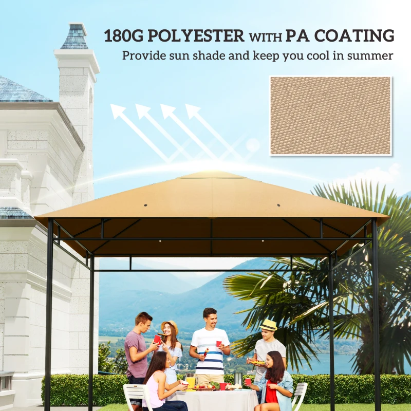 Outsunny 10' x 10' Square Gazebo Canopy Replacement UV Protected Top Cover Sun Shade Beige