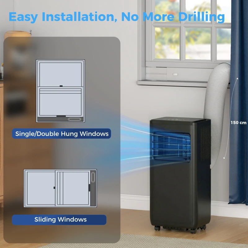 HOMCOM 8000 BTU Portable 4-in-1 Air Conditioner with Cool, Dehumidifier, Fan, Sleep, WiFi Voice Remote Control, Black