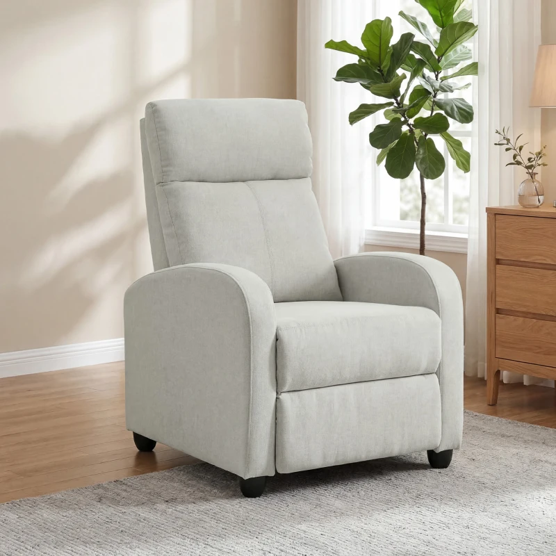 HOMCOM Fabric Recliner Chair Manual Home Theater Seating Single Reclining Sofa Chair with Padded Seat, Cream White