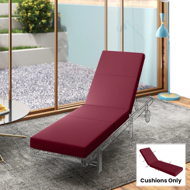 Outsunny Chaise Lounge Cushion, 4" Thick Outdoor Lounge Chair Cushion with Ties for Patio, 21" x 72 ", Red