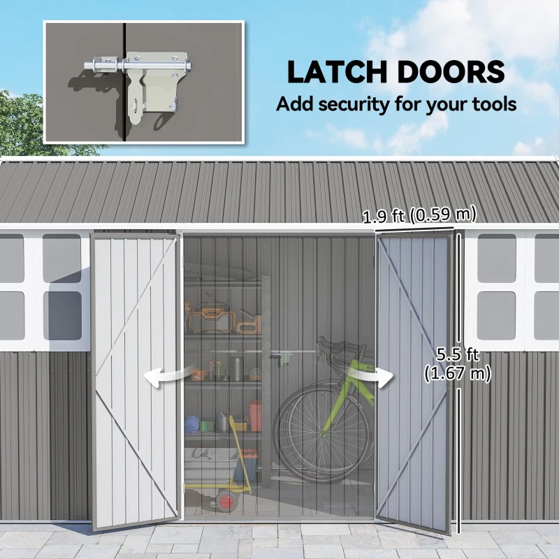 Outsunny 12' x 5.5' Metal Garden Storage Shed, Outdoor Tool Storage House with Lockable Door, Vents, Sloped Roof, Light Grey