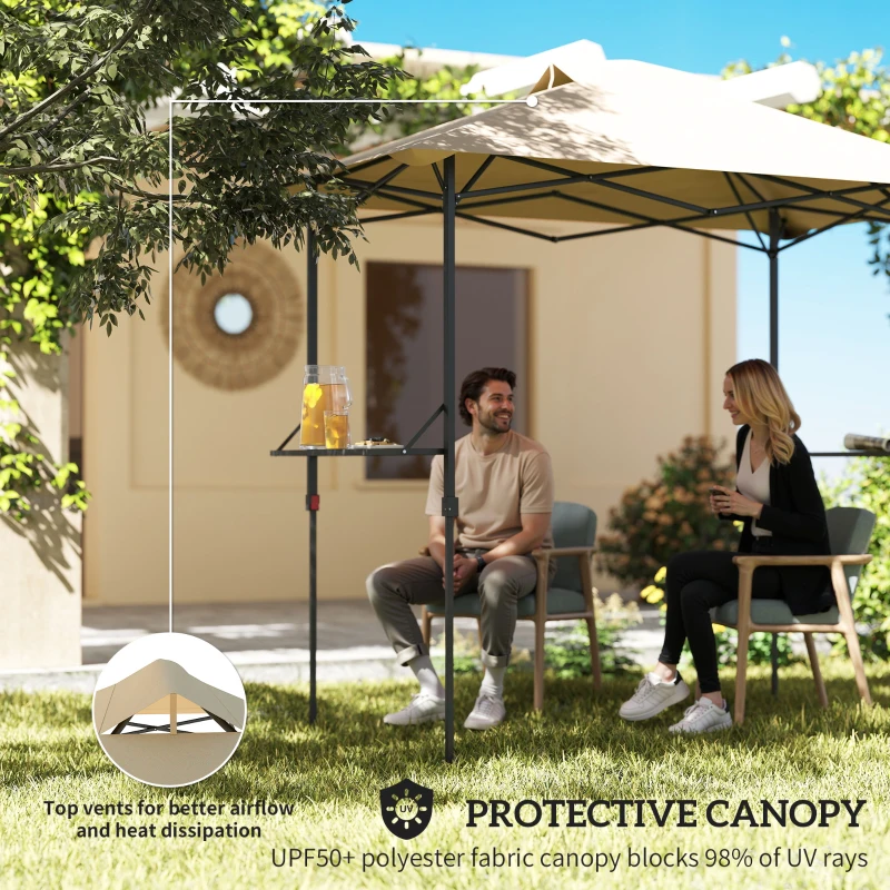 Outsunny 5 x 8.5 ft Pop Up Grill Gazebo with 2 Shelves, UPF 50+ Outdoor Instant Canopy Portable Shelter with Carry Bag, Khaki