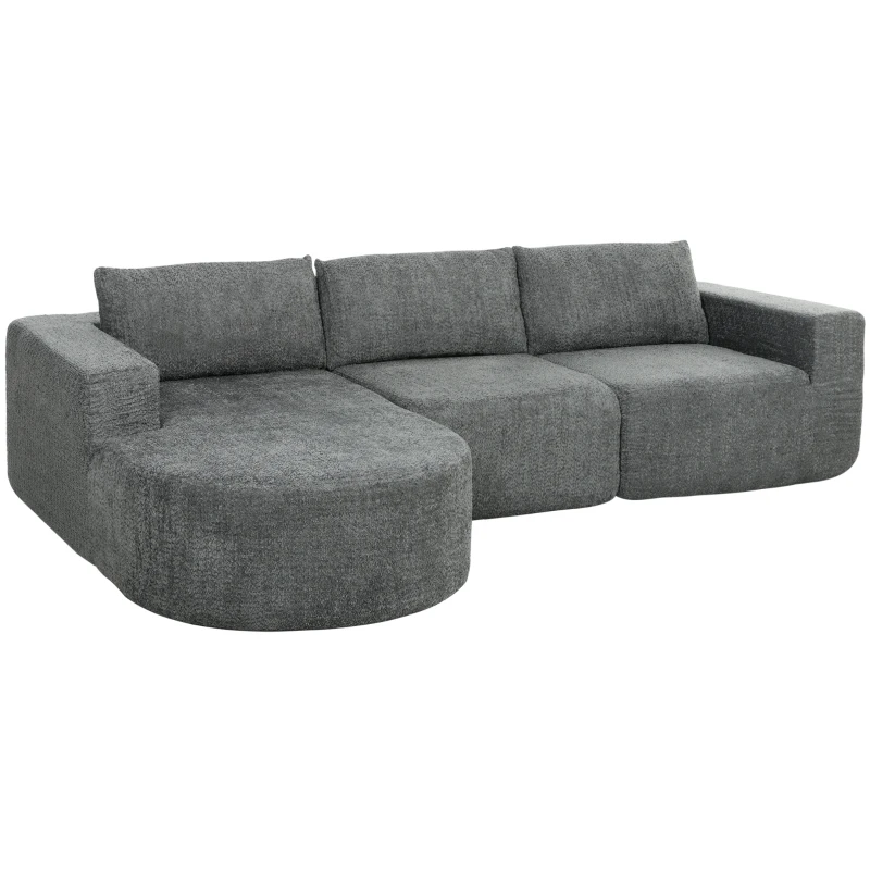 HOMCOM L Shaped Cloud Boneless Couch, Modular Sectional Sofa with Chaise and Deep Seat for Living Room, Bedroom, Dark Grey