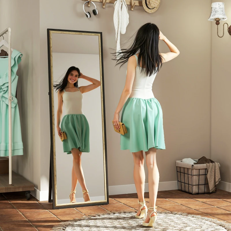 HOMCOM Full Length Mirror, 64" x 21" Rectangle Full Body Mirror with Dual-Tone Frame for Bedroom, Black