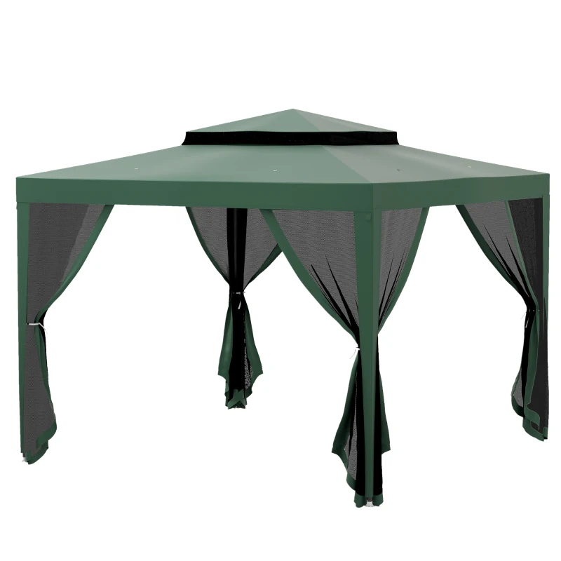 Outsunny 10' x 10' Outdoor Canopy Tent Party Tent with Mesh Netting and Double Tier Roof for Backyard, Garden, Patio, Green