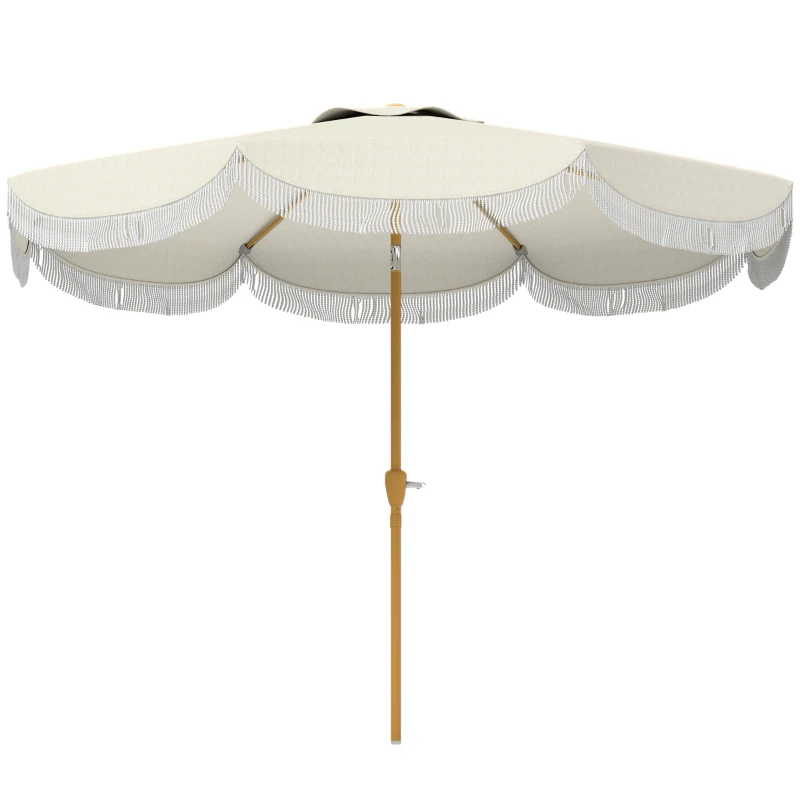 Outsunny 9FT Patio Umbrella Parasol, UPF 30+ Outdoor Market Umbrella with Crank, 8 Ribs, Push Button Tilt, Cream White