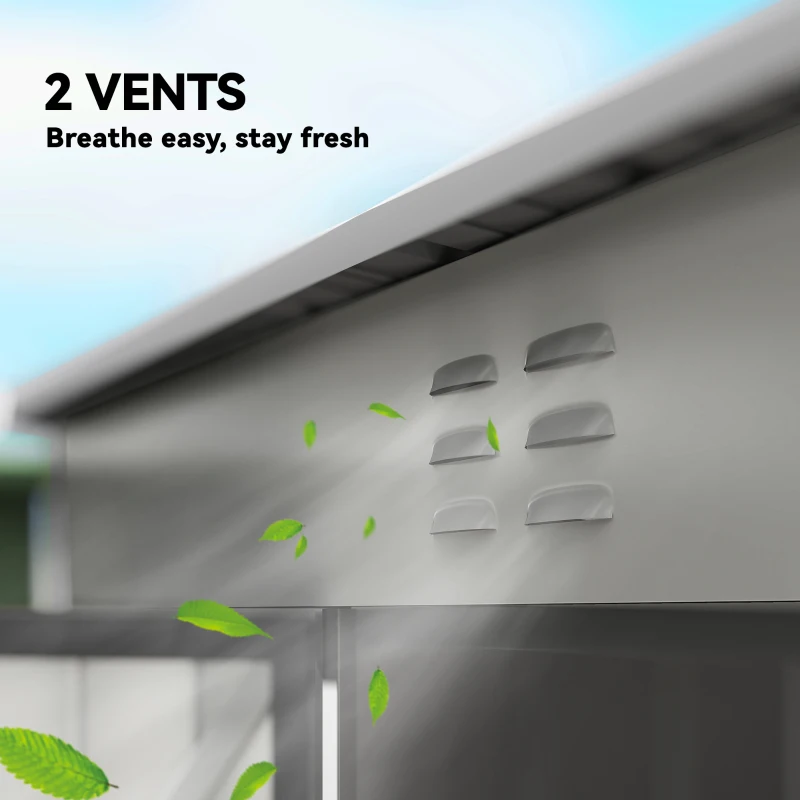 Outsunny 9' x 4' Galvanized Steel Garden Storage Shed with Lockable Doors, Gloves and 2 Air Vents for Backyard, Patio, Lawn