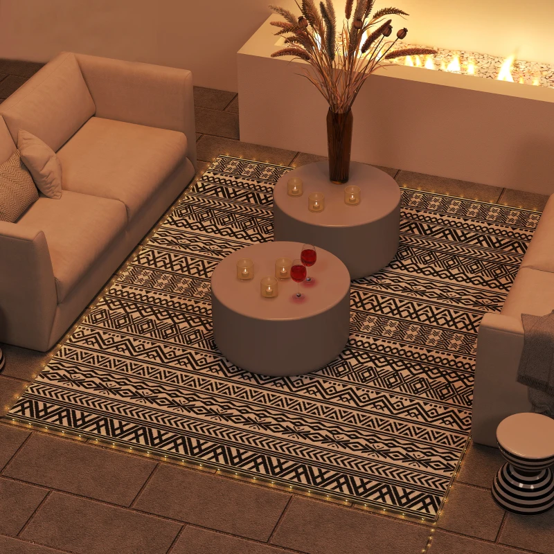 Outsunny Outdoor Rug Carpet with USB Lights Reversible Patio Rug with Carry Bag for Camping 10' x 8'