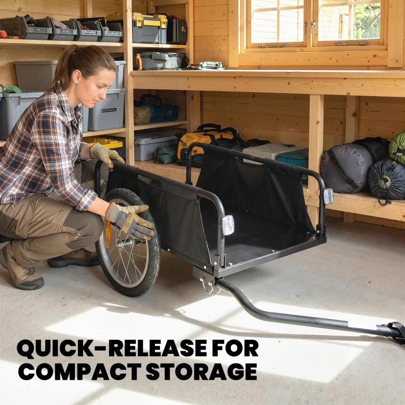 Soozier Bike Cargo Trailer, Bicycle Trailer Wagon Cart with Quick Release 16" Pneumatic Wheels, Aluminum Rims, Red Flag, Black