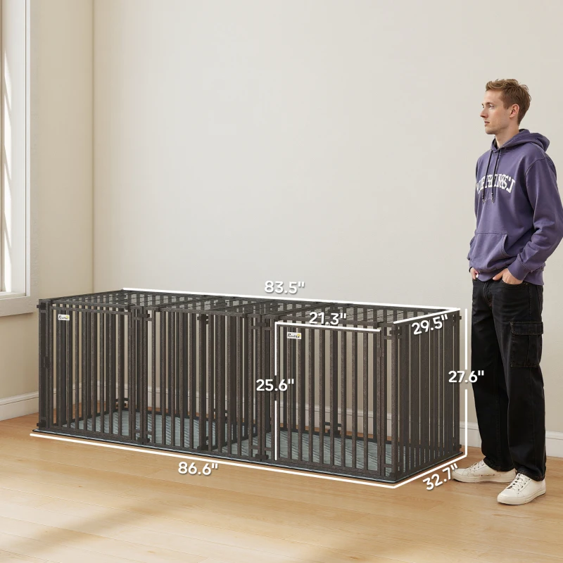 PawHut 83"L Heavy Duty Dog Crate, Extra Large Dog Kennel with Divider and Mat for Large Breeds, Modular Puppy Playpen