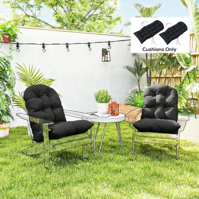 Outsunny Outdoor Adirondack Chair Cushions Set of 2, Tufted High Back Patio Chair Cushions, Black