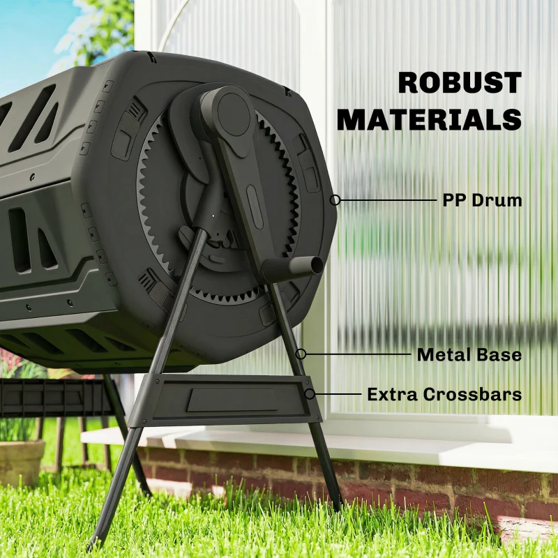 Outsunny Compost Bin Outdoor, 53 Gal Dual Chamber Tumbling Composter with Adjustable Vents, BPA Free Tumbling Composter, Black