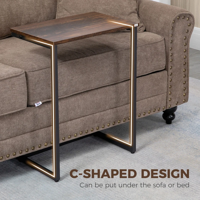 HOMCOM Nesting Coffee Table Set of 3, Stackable Rectangular End Tables with Wood-Effect Top, Metal Frame, Industrial & Rustic C-Shaped for Small Space, Living Room, Rustic Brown