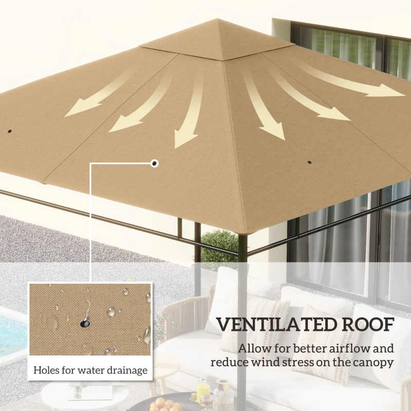 Outsunny 10' x 10' Square Gazebo Canopy Replacement UV Protected Top Cover Sun Shade Beige