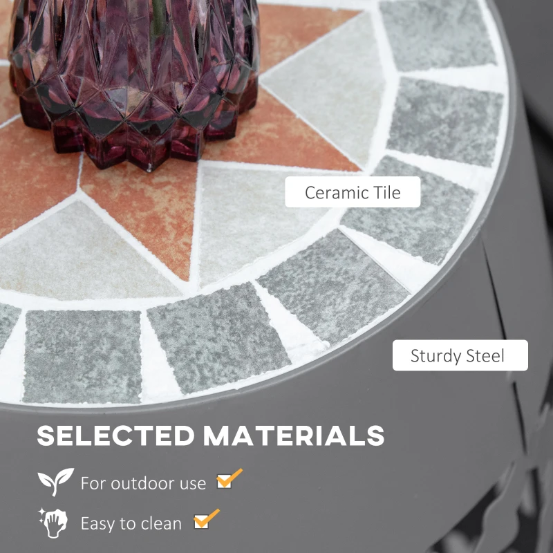 Outsunny Ceramic Decorative Garden Stool, 12" Drum Outdoor Stool Side Table Plant Stand for Outdoor Indoor, Grey