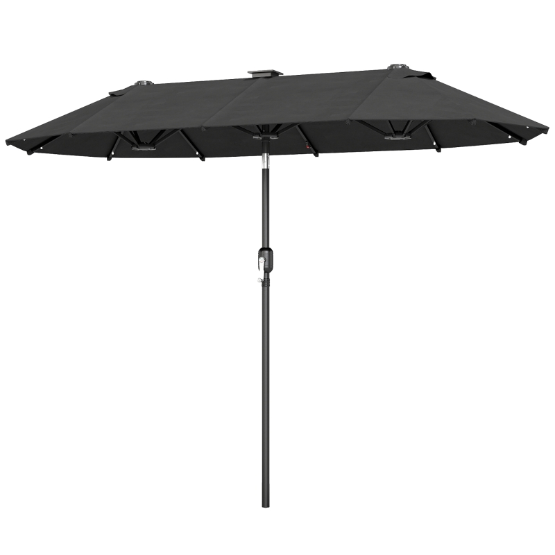 Outsunny 10ft Double-Sided Patio Umbrella with 35 LED Lights, 12 ribs, Extra Large Outdoor Parasol with Twin Canopy, Dark Grey