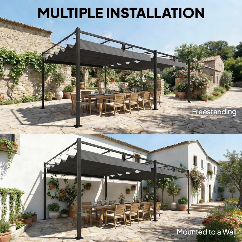 Outsunny 19' x 10' Pergola with Retractable Canopy, Patio Pergola with Sun Shade Shelter, UV50+, for Patio, Garden, Dark Grey