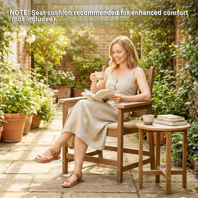 Outsunny All-Weather Patio Chair, HDPE Patio Dining Chair, Heavy Duty Wood-Like Outdoor Furniture for Garden, Backyard, Deck, Porch, Lawn, Brown