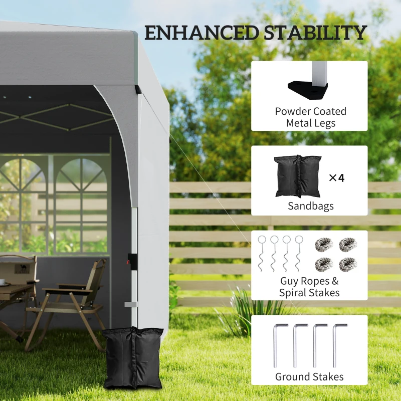 Outsunny 9.6 x 9.6 ft Pop Up Canopy Tent with 3 Sidewalls, UPF 50+ 1-Button Push Easy Setup Outdoor Instant Canopy, Light Grey